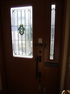 玄関ドア 親子ドア(ペアガラス内蔵ステンドグラス）